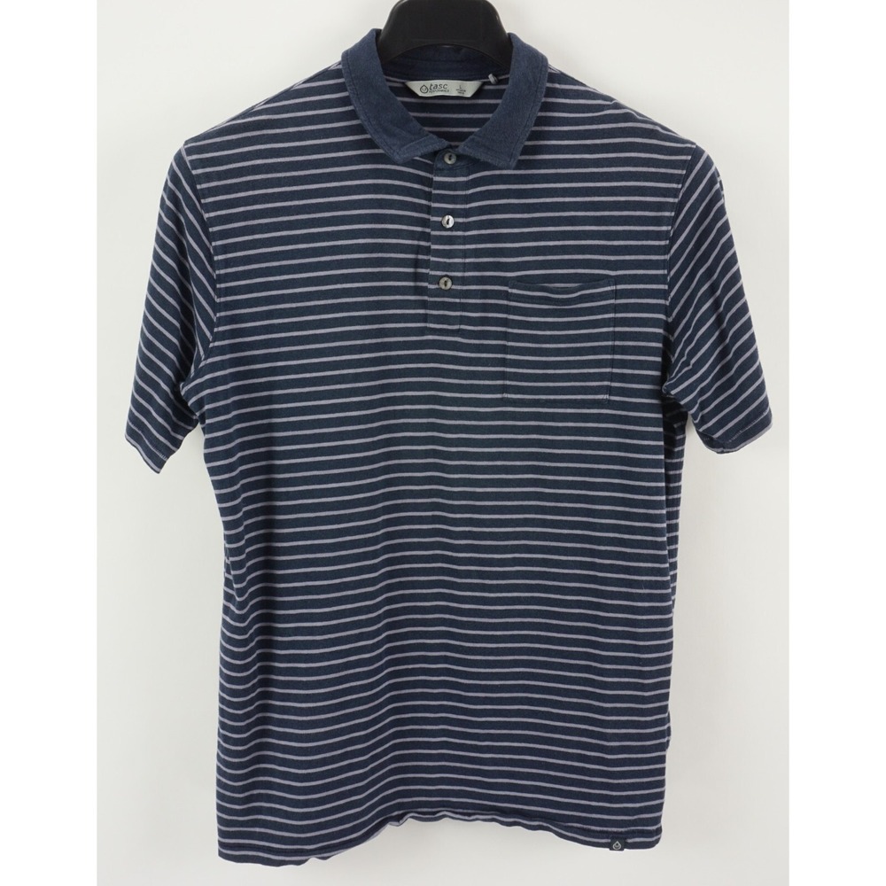 Tasc Performance Bamboo Men's Large Short Sleeve Blue Striped Stretch Polo Shirt